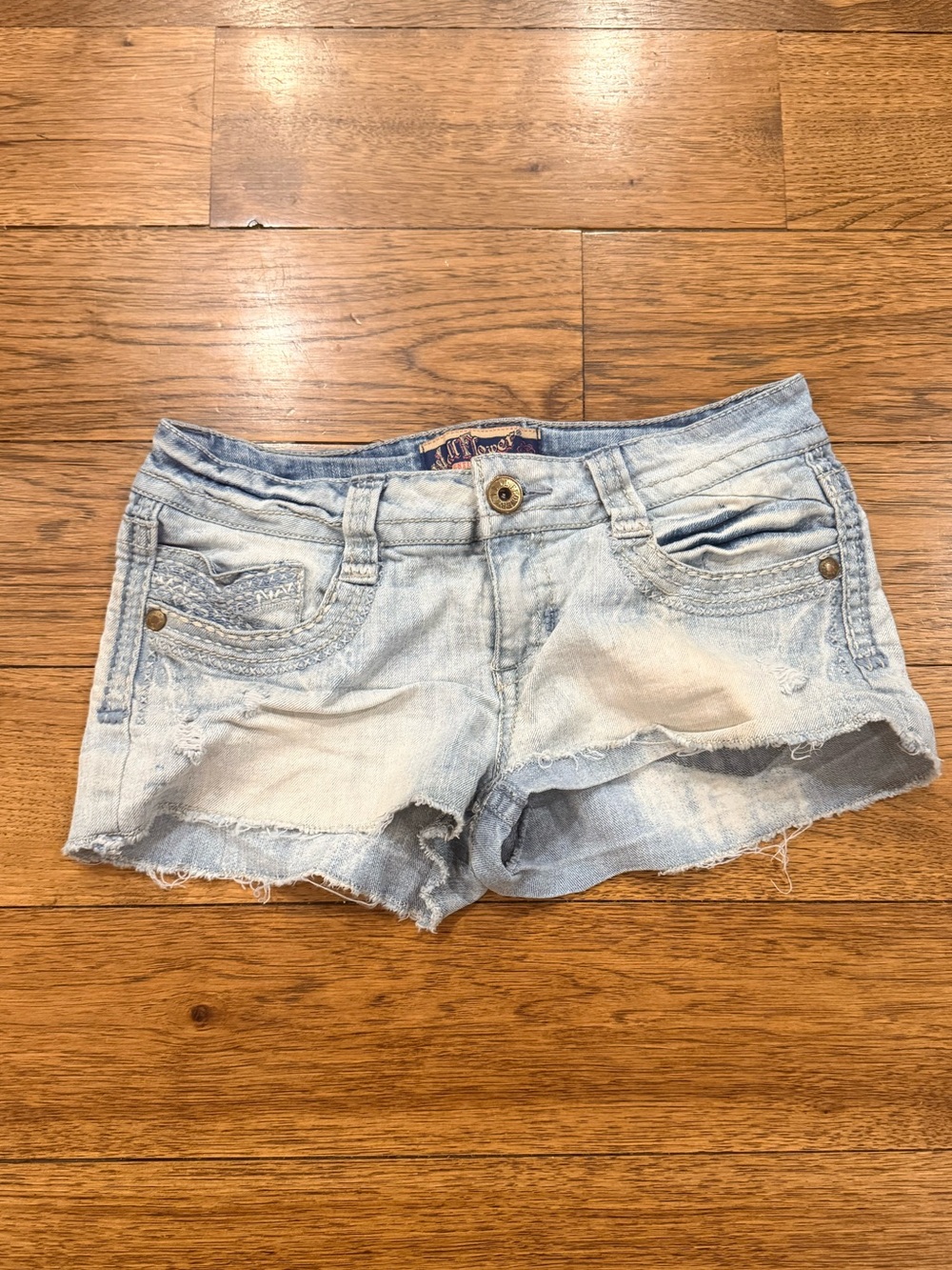 Wallflower Light Blue Denim Women's Shorts - Casual Frayed Hem